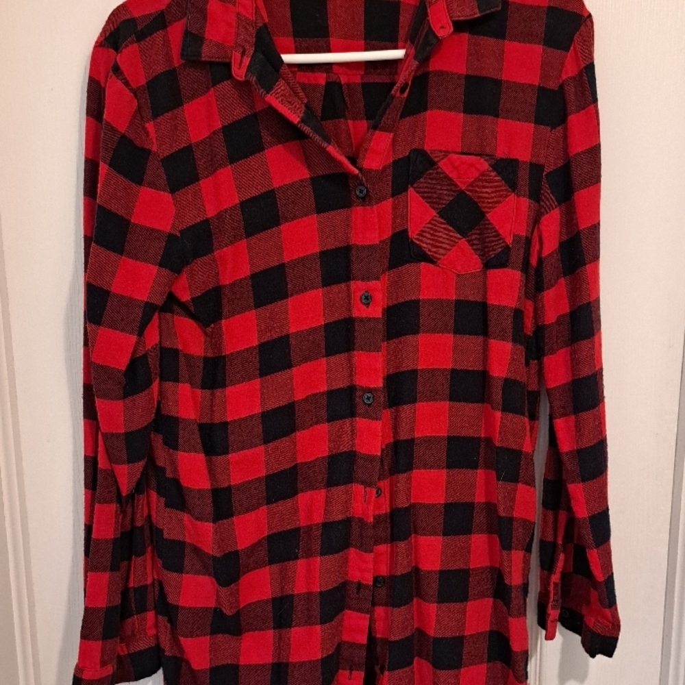 Red and Black Plaid Button-Up Shirt